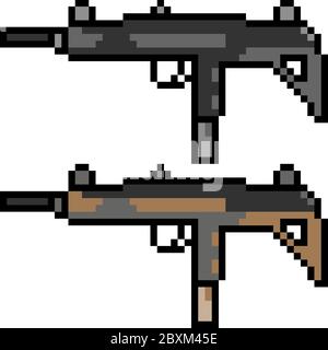 vector pixel art submachine gun isolated Stock Vector