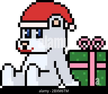 vector pixel art christmas bear isolated Stock Vector