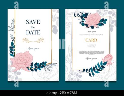 Simple Elegant Rose Wedding Frames Card and Invitation Stock Vector