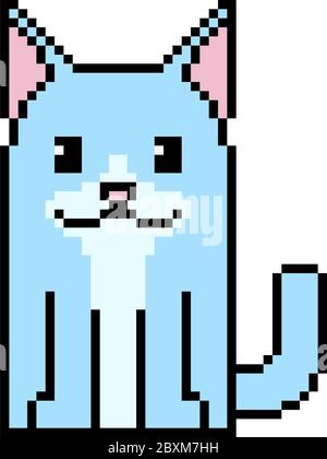 Cute pixel 8 bit cat isolated on blue background 15435020 Vector Art at  Vecteezy