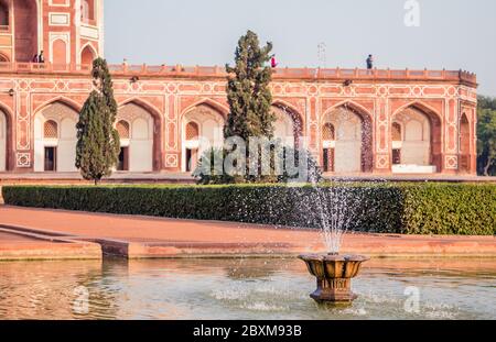 Fountain near palace of Humayun's Tomb in Delhi, India. Sunny day. Stock Photo