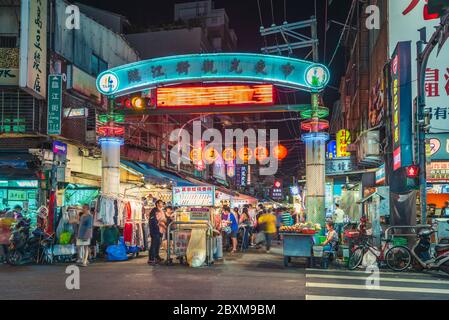 Taipei, Taiwan - September 11, 2015: night view of the entrance of Linjiang Street Night Market, one of the most popular night market in taipei Stock Photo