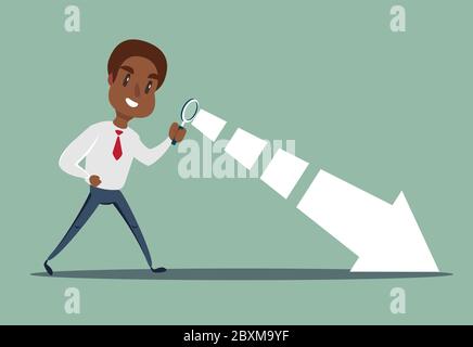 Manager character looking through a magnifying glass. Stock Vector