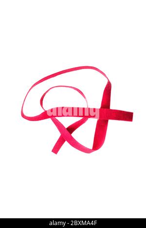 Red strip of felt fabric isolated on a white background. Type of felt, non-woven material. View from above. Stock Photo