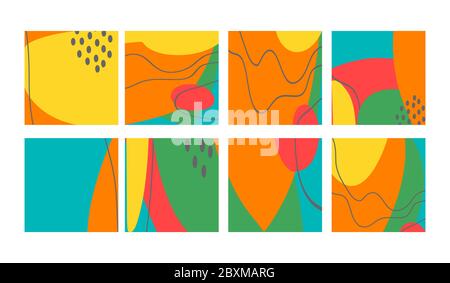 Set of fun hand drawn colorful shapes, doodle objects, lines and dots collage, modern trendy abstract pattern background for design banners. Red  oran Stock Vector