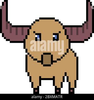 vector pixel art buffalo isolated Stock Vector