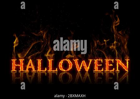Halloween lettering in english language burning on fire Stock Photo