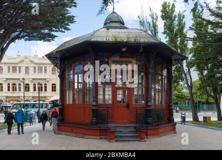 Tourist information pavilion in Plaza de Armas, Punta Arenas, Chile Stock Photo
