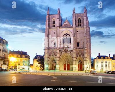 Nantes city in France - Sunset view on the saint Pierre cathedral Stock Photo