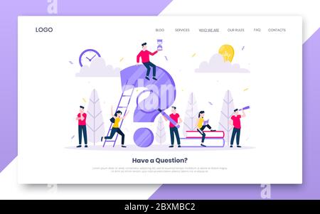 FAQ or Q and A internet landing page concept web template. Stock Vector