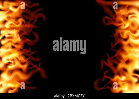 Frame of realistic fire on a black background. Vector illustration. Burning design. Stock Vector