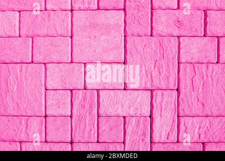 Highly detailed street pavement background with geometric pattern made of square blocks of different sizes with textured rough surface toned in bright Stock Photo