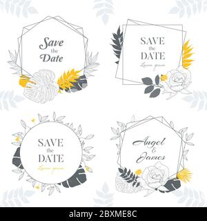 Hand drawn Yellow Floral Frame Background Collection Stock Vector