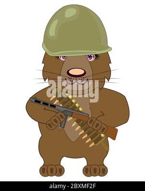 Cartoon bear with weapon and in helmet Stock Vector