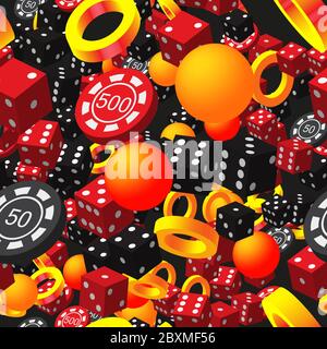 Abstract Rings Balls Poker Chips and Dice on Black Stock Vector