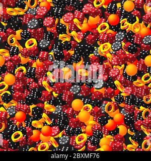 Abstract Rings Balls Poker Chips and Dice on Black Stock Vector
