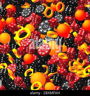 Abstract Rings Balls Poker Chips and Dice on Black Stock Vector
