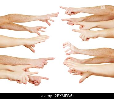 Many outstretched hands are in competition with each other Stock Photo