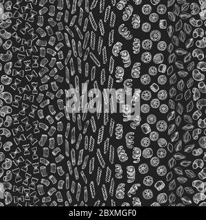 Hand drawn pasta seamless pattern. Vector pasta kinds illustrations on chalk board. Vintage food background Stock Vector