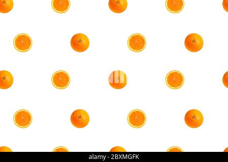 orange slices isolated on white seamless pattern. Stock Photo