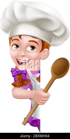 Kid Cartoon Girl Chef Cook Baker Child Sign Stock Vector