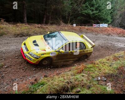 Glen Urquhart, Highland, Scotland, 7th March 2020. Rally car taking part in Highland Car Club's 2020 Coogie Urquhart Snowman Rally. The event starts and finishes in Inverness, with the cars racing against the clock over set stages in the forests of Inverness-shire and Wester Ross. This shows Special Stage 5 (Lochletter 2). Stock Photo