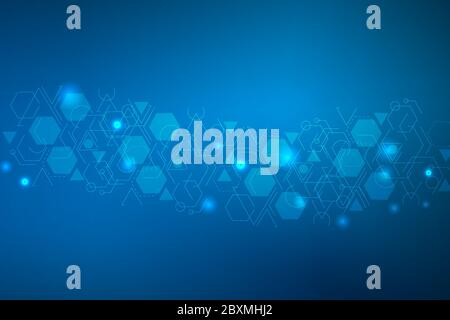 Science network pattern, connecting lines and dots. Technology hexagons structure or molecular connect elements. Stock Vector