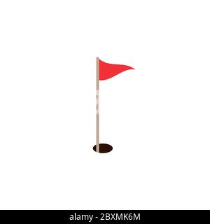 golf red flag and hole. Isolated on white background. Flat vector illustration. Sport concept. Goal achievement sign. Stock Vector