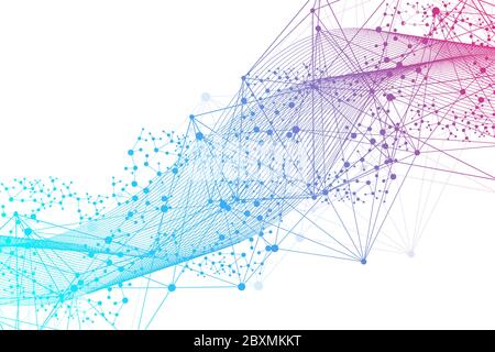 Geometric abstract background with connected line and dots. Structure molecule and communication. Big Data Visualization. Medical, technology, science Stock Vector