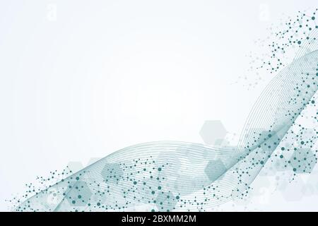 Science network pattern, connecting lines and dots. Technology hexagons structure or molecular connect elements. Stock Vector