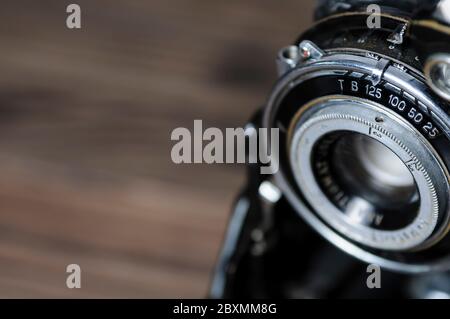 Vintage camera lens close-up. Macro, selective focus Stock Photo