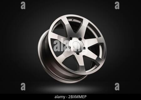New polished silver alloy wheel on dark gradient background. modern design. Stock Photo