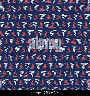 Playful Bule White and Red Geometric Vector Seamless Pattern with Hand-Drawn Triangles Stock Vector