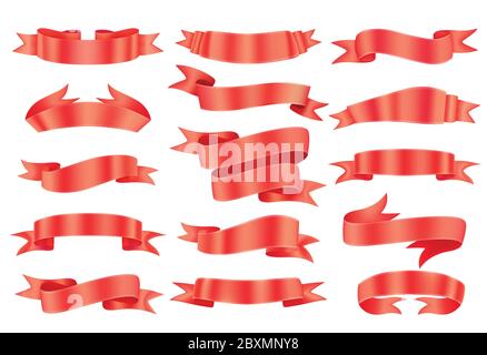 Red ribbon banners collection. Vector illustration for advertising luxury style. Stock Vector
