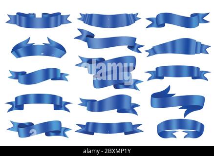 Blue ribbon banners collection. Vector illustration for advertising luxury style. Stock Vector