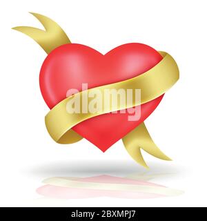 Heart shaped and gold ribbon. Vector illustration for wedding and valentine's day. Stock Vector