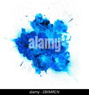 Blue gas explosion isolated on white background. Texture of gas and smoke. Stock Photo