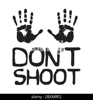 Don't Shoot with Palms. Black and white illustration depicting do not shoot surrender peaceful hands up sign icon. EPS Vector Stock Vector