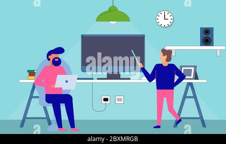 couple watching news on different electronic devices at home Stock Vector