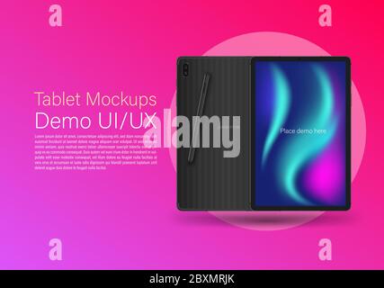 Tablet mockup easy place application demo on screen. Stock Vector