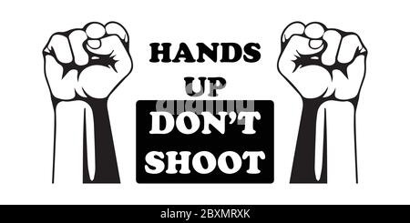 Hands Up Don't Shoot with Two Fist. Pictogram Illustration Depicting Hands Up Do Not Shoot with Two Fist. BLM Black Lives Matter. Black and white EPS Stock Vector
