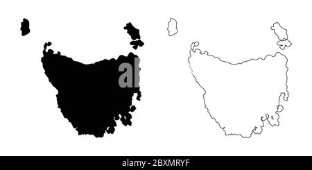 Map of Tasmania Australia. Black and outline maps. EPS Vector File. Stock Vector