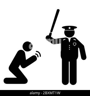 Police Brutality Man Begging Police with Baton. Illustration depicting man begging brutal police. Black Lives Matter BLM. Black and white EPS Vector Stock Vector