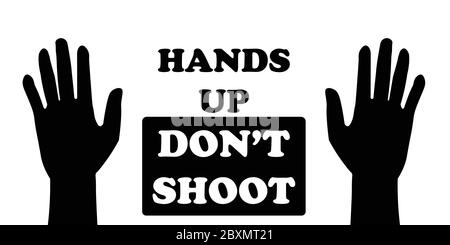 Hands Up Don't Shoot with Two Palms. Pictogram Illustration Depicting Hands Up Do Not Shoot with Two Palms. BLM Black Lives Matter. Black and white EP Stock Vector