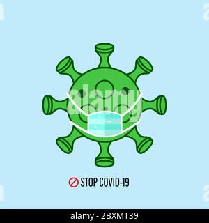 Coronavirus symbol with mask for stop covid.  Vector illustration. Stock Vector