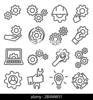 Gear line icons set on white background Stock Vector