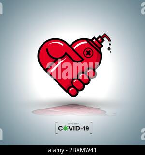 Heart with hand and alcohol bottle concept symbol for love clean your hand. Vector illustration for anti coronavirus and covid-19. Stock Vector