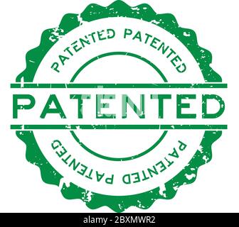 Grunge green patented word round rubber seal stamp on white background Stock Vector
