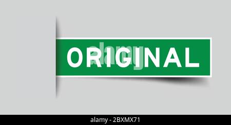 Square seal green color sticker in word original insert on gray background Stock Vector