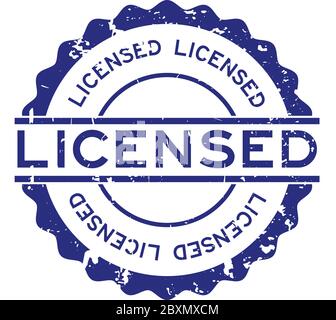 Grunge blue licensed word round rubber seal stamp on white background Stock Vector